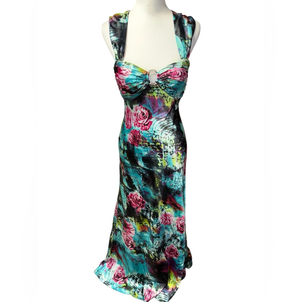 Betsy & Adam Multicolored Floral Formal Evening Gown rhinestones women’s sz 6